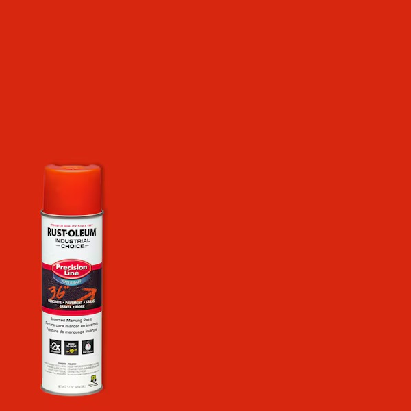 Rust-Oleum spray paint can on a Alert Orange background